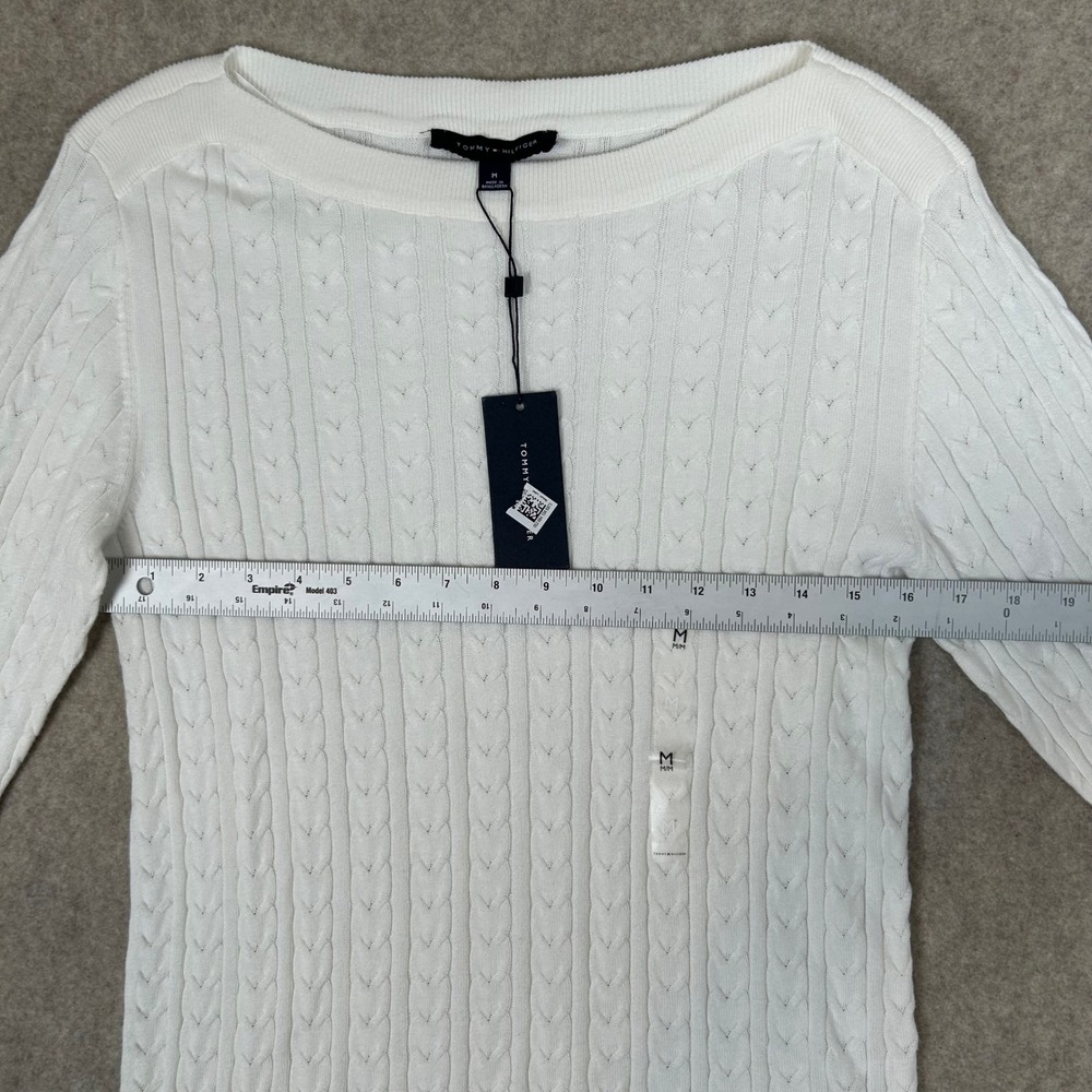 Tommy Hilfiger Sweater Womens Size M White Cable Knit Boat Neck Billie J1XS0477 - Picture 3 of 8